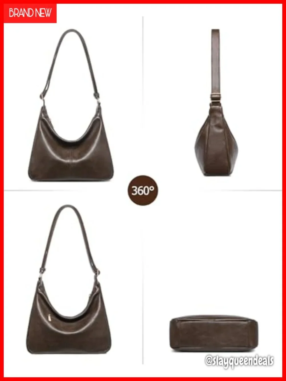 Vegan Leather Hobo Bag Slouchy Crossbody Shoulder Handbag